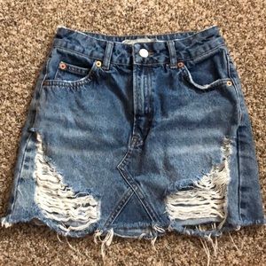 Distressed Jean Mini Skirt